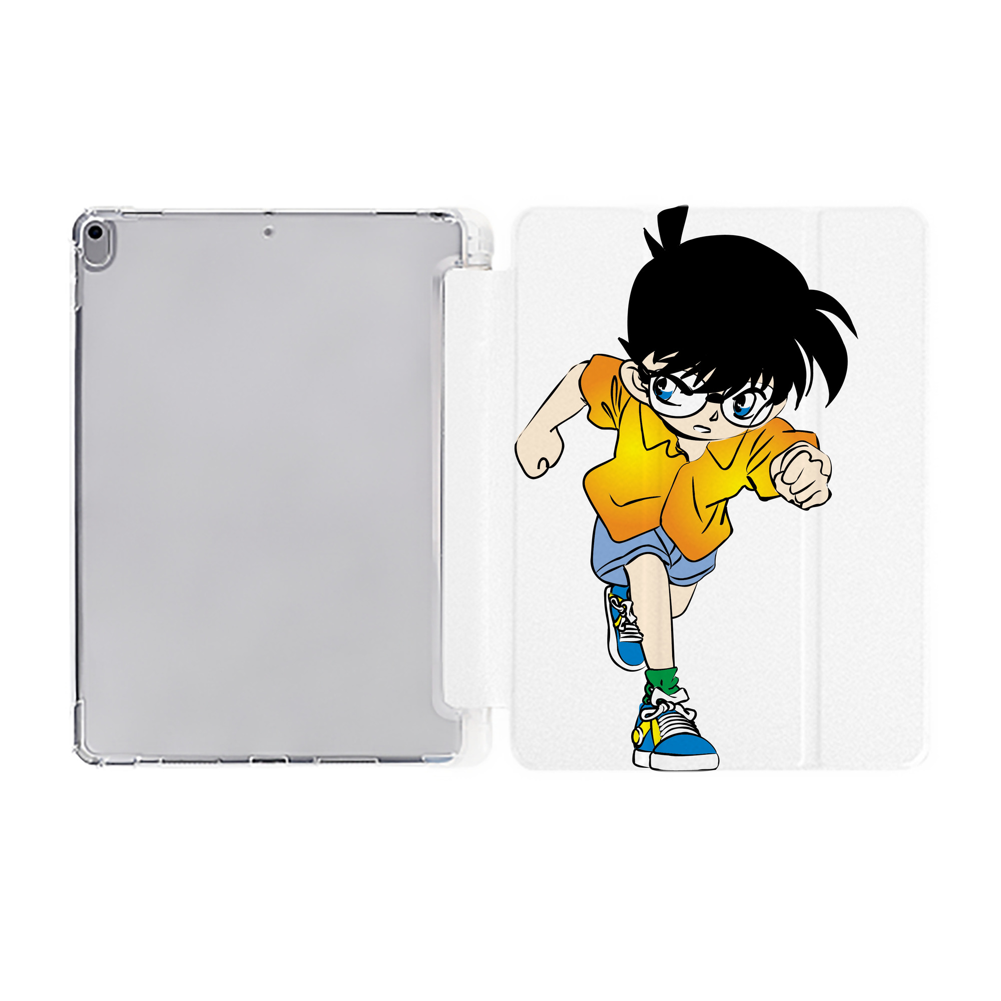 （画像用） 名探偵コナン 江戸川 コナン Detective Conan Conan Edogawa IPad ケース ペン収納付き 三つ折りスタンド PUレザー×シリコン 対応機種9.5/10.5/10.9インチ